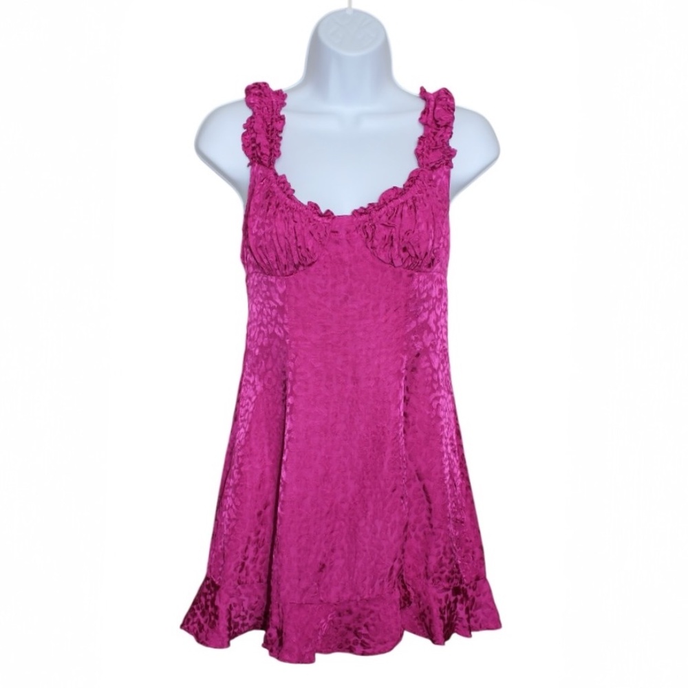 Fuchsia Ruffle-Trim Mini Dress - Picture 3 of 10